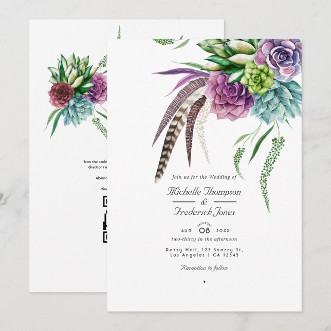 Invitation Code QR de succulente mystique pour RSVP à un mari (Devant / Derrière)