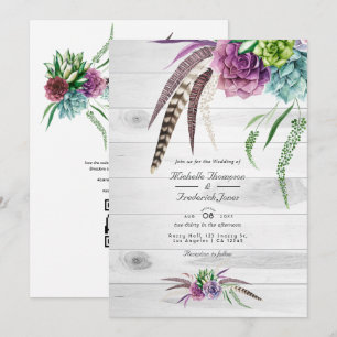 Invitation Code QR de succulentes à l'aquarelle Mariage bohèm