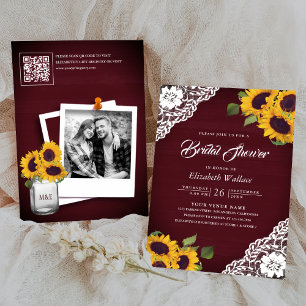 Invitation Code QR de tournesol Bourgogne Mariage Shower