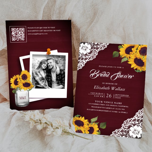 Invitation Code QR de tournesol Bourgogne Mariage Shower (Créateur téléchargé)