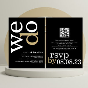 Invitation Code QR de typographie moderne mariage noir or bla