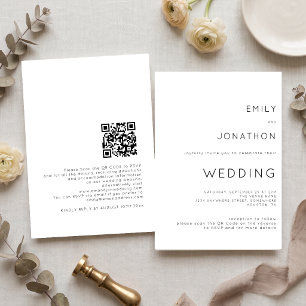 Invitation Code QR de typographie simple Mariage noir et blan