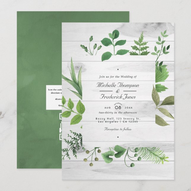 Invitation Code QR de verdure de forêt boisée Mariage rustiqu (Devant / Derrière)