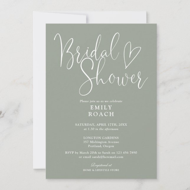 Invitation Code QR d'écriture élégante Vert Sauge Mariage (Devant)