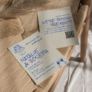 Invitation Code QR Dessiné à la Main Bleu Rubans de Gâteau Un