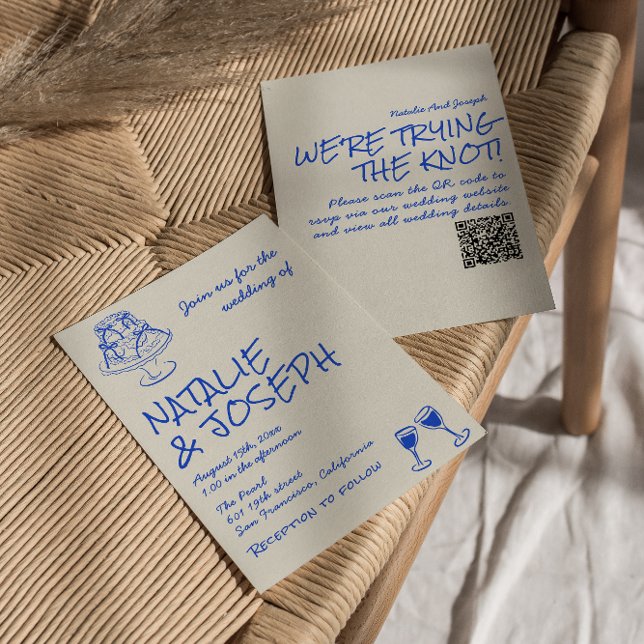 Invitation Code QR Dessiné à la Main Bleu Rubans de Gâteau Un (Créateur téléchargé)