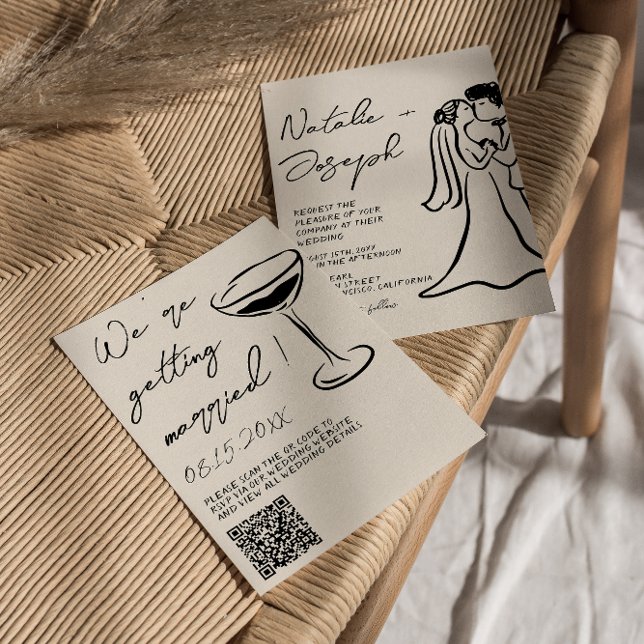 Invitation Code QR Dessiné à la Main Couple Mariage Drôle et  (Créateur téléchargé)