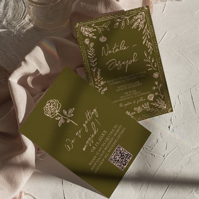 Invitation Code QR dessiné à la main Prairie Florale Mariage (Créateur téléchargé)