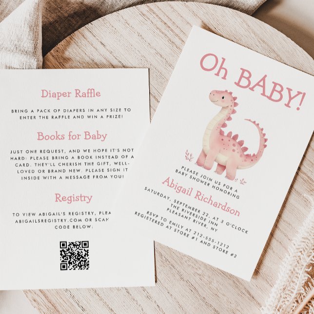 Invitation Code QR Dinosaure Rose Bébé Fille Shower pour Bébé (Créateur téléchargé)
