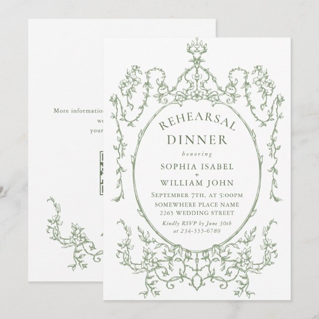 Invitation Code QR du dîner de répétition écologique de Sage  (Devant / Derrière)