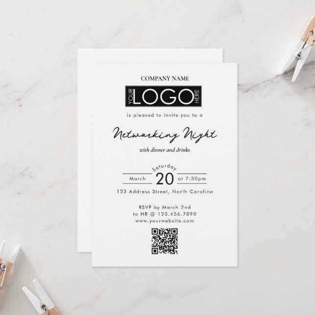 Invitation Code QR du logo de l'événement de dîner de réseaut (Devant/Arrière en situation)