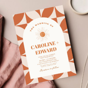 Invitation Code Qr du Mariage de Boho coloré rétro Sun