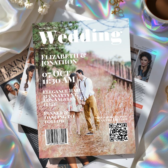Invitation Code QR du Mariage de couverture de magazine (Magazine Cover Wedding QR Code Invitation)