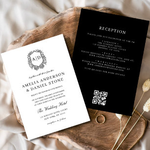 Invitation Code QR du Mariage de monogramme de la crête flora