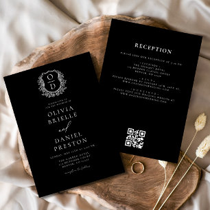 Invitation Code QR du Mariage de monogramme de la crête flora