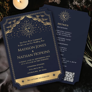 Invitation Code QR du Mariage de Tarot Sun Moon vintage