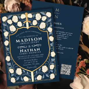 Invitation Code QR du Mariage du bouclier d'épée bleue
