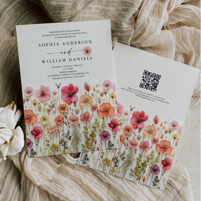 Invitation Code QR du Mariage Fleur sauvage Boho (Wildflower Wedding Invite)
