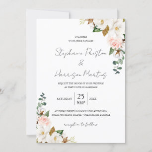 Invitation Code QR du Mariage Floral Blanc et Blush Magnolia