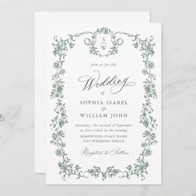 Invitation Code QR du Mariage Floral Ornate de Victoria (Devant / Derrière)