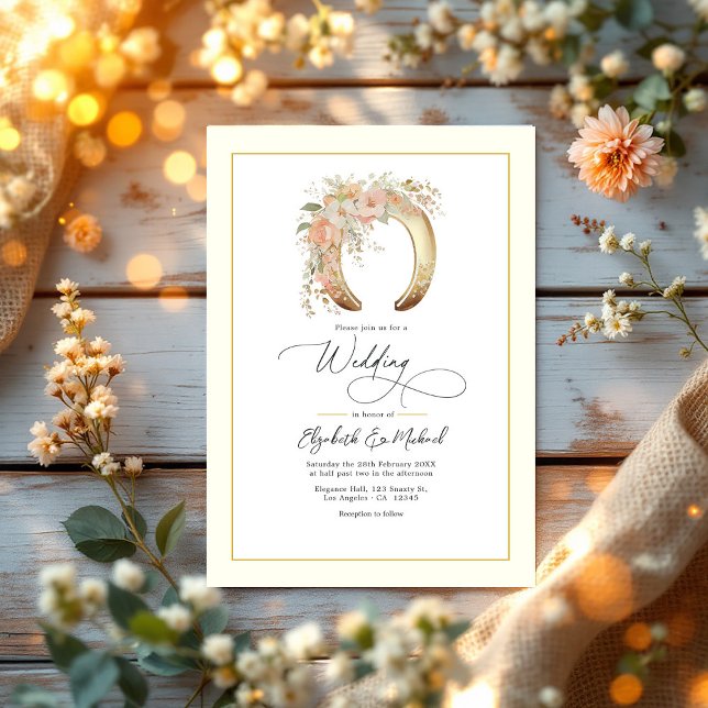 Invitation Code QR du Mariage occidental de fer à cheval flor (Elegant Floral Horseshoe Western Wedding QR Code Invitation)