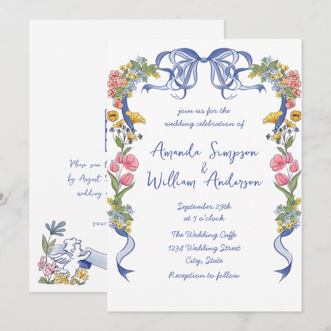 Invitation Code QR du Mariage rétro pour gribouillages à main (Devant / Derrière)