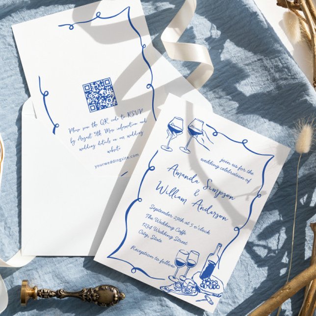 Invitation Code QR du Mariage rétro pour gribouillages à main (Créateur téléchargé)