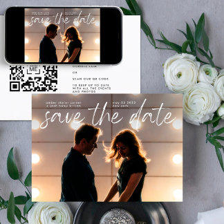 Invitation Code QR du script blanc moderne Enregistrer la dat