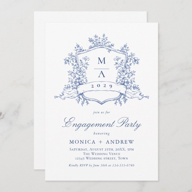 Invitation Code QR du Victorian Ornate Crest Engagement Party (Devant / Derrière)