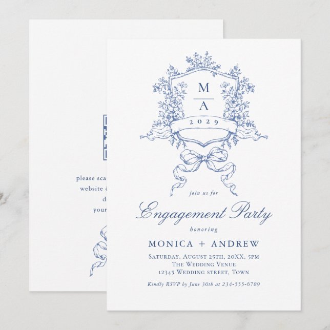 Invitation Code QR du Victorian Ornate Crest Engagement Party (Devant / Derrière)