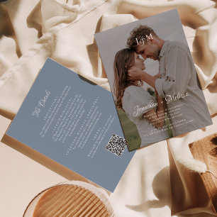 Invitation Code QR Dusty Blue Budget Monogram Overlay Mariage