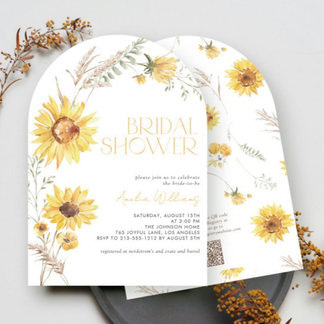 Invitation Code QR Elegant Boho Sunflower Fête des mariées (Créateur téléchargé)