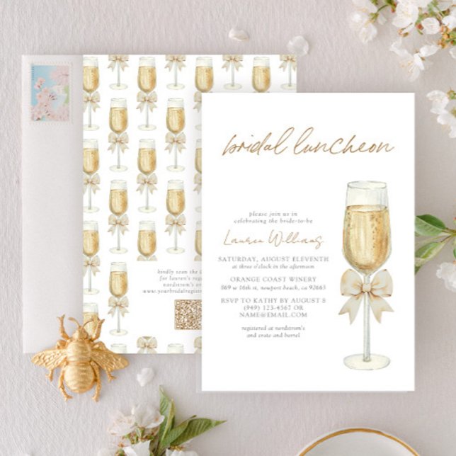 Invitation Code QR Élégant Chic Champagne Nœud Luncheon de Ma (Créateur téléchargé)