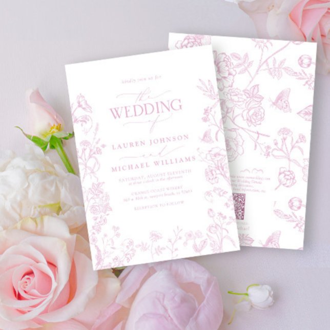 Invitation Code QR élégant Dusty Rose Chinoiserie Mariage (Créateur téléchargé)