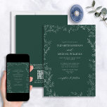 Invitation Code QR Elegant Emerald Green Minimal Mariage feui<br><div class="desc">Faites de votre journée un moment inoubliable lorsque vous envoyez notre QR Code Elegant Modern Emerald Green Minimal Leaf Faire-part de mariage. Cette invitation sophistiquée fera certainement une déclaration avec son élégant design vert & blanc émeraude, avec une délicate bordure feuillue dessinée à la main et typographie manuscrite dans la...</div>