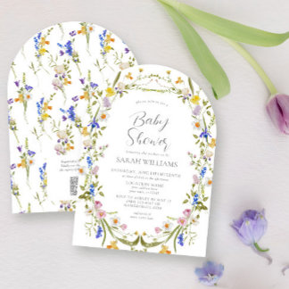 Invitation Code QR Élégant genre Neutre Baby shower floral ne