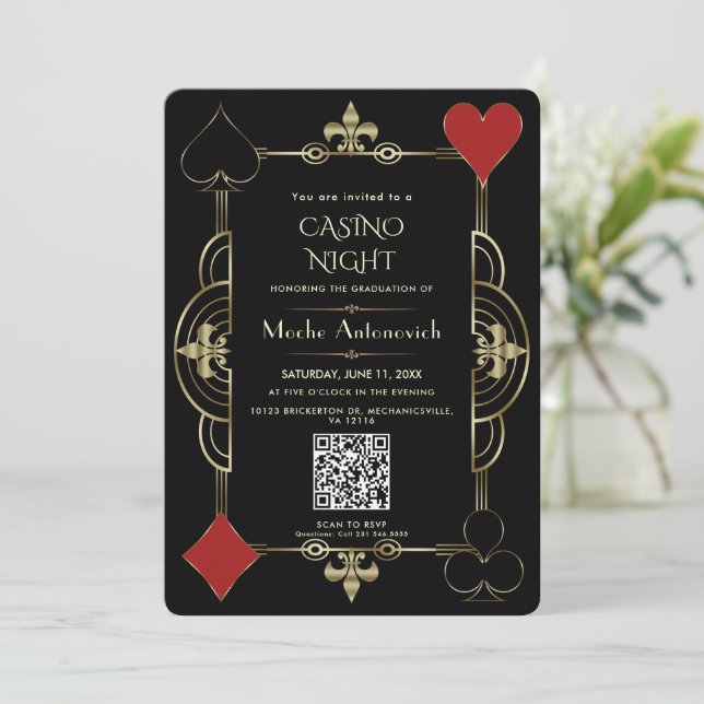 Invitation Code QR élégant Las Vegas Casino Graduation de nui (Debout devant)