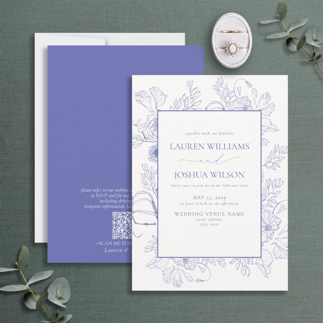 Invitation Code QR Élégant Lavande Lavande Mariage floral (Créateur téléchargé)