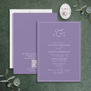 Invitation Code QR Élégant Lavender Calligraphie Monogramme