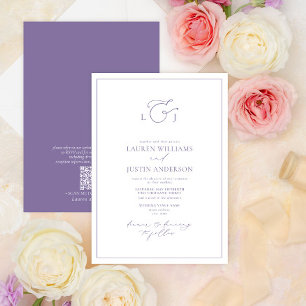 Invitation Code QR Élégant Lavender Calligraphie Monogramme