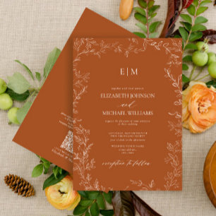 Invitation Code QR Elegant Leaf Orange Brûlé Monogramme Maria