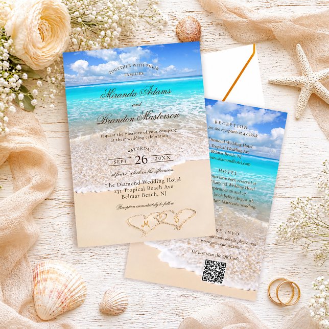 Invitation Code QR Élégant Mariage Tropical sur la Plage Tout (Créateur téléchargé)