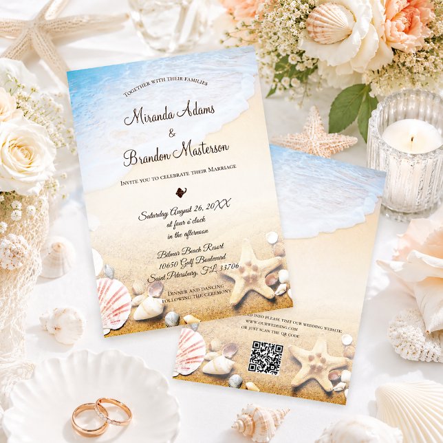 Invitation Code QR Élégant Moderne Étoile de Mer Mariage Plag (Créateur téléchargé)