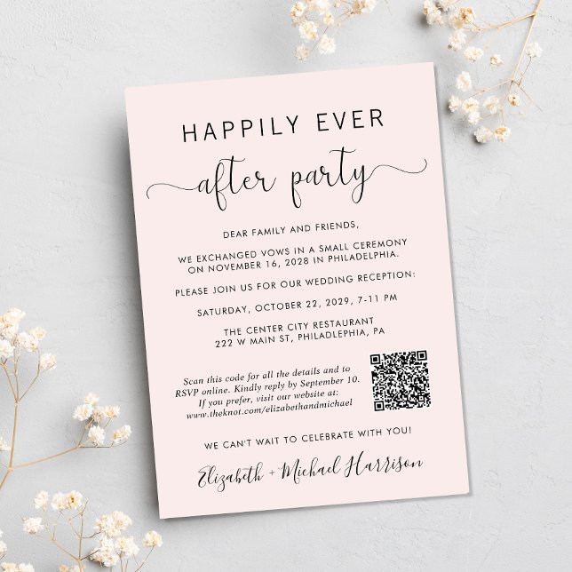 Invitation Code QR élégant Photo Réception de mariage rose (Input your website address to create a QR code)