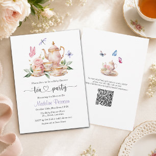 Invitation Code QR élégant pour Baby Shower Papillon Thé à la