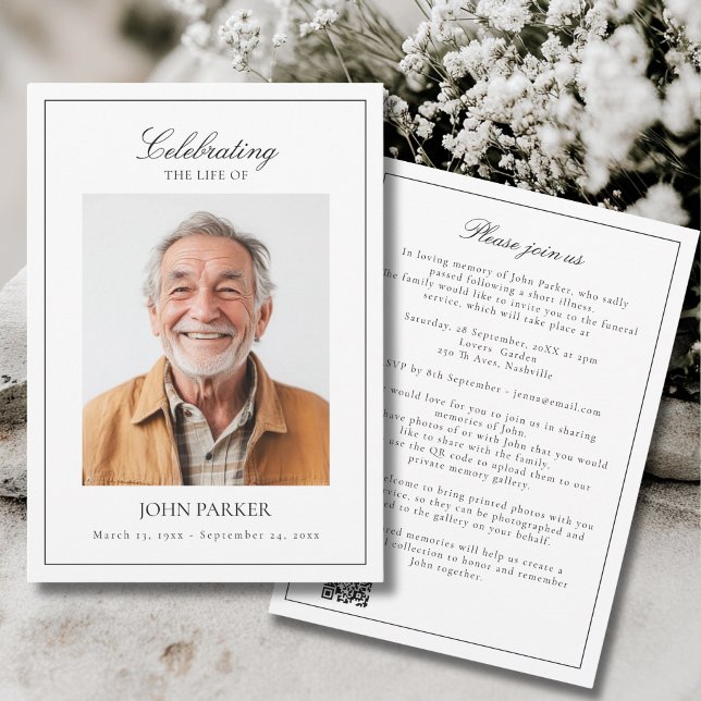 Invitation Code QR élégant pour les funérailles de célébratio (Elegant Celebration of Life Funeral Photo QR Code Invitation)