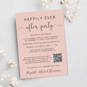 Invitation Code QR élégant pour photos, rose poudré, réceptio