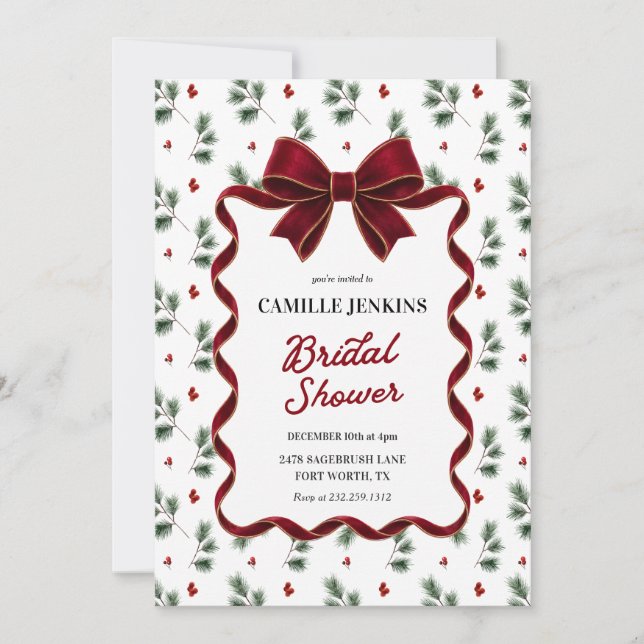 Invitation Code QR élégant pour un mariage de Noël (Devant)