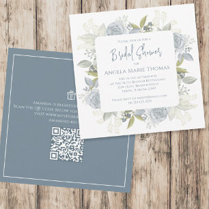 Invitation Code QR élégant pour une Baby Shower Floral Bleu P
