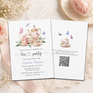 Invitation Code QR élégant pour une fête de thé papillon Ente